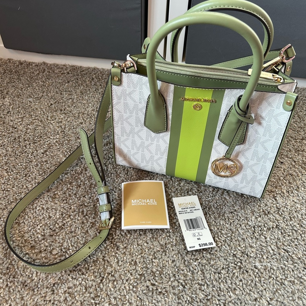 Michael Kors Lime Green and White Satchel - Picture 2 of 7
